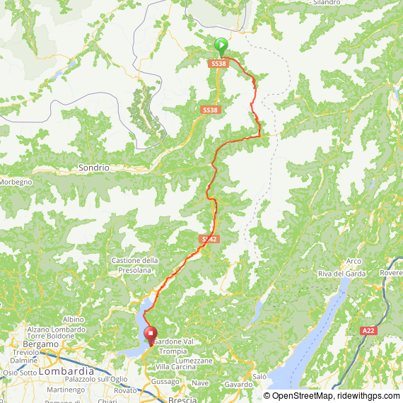 Bormio to Sulzano - Lago d'Iseo route map