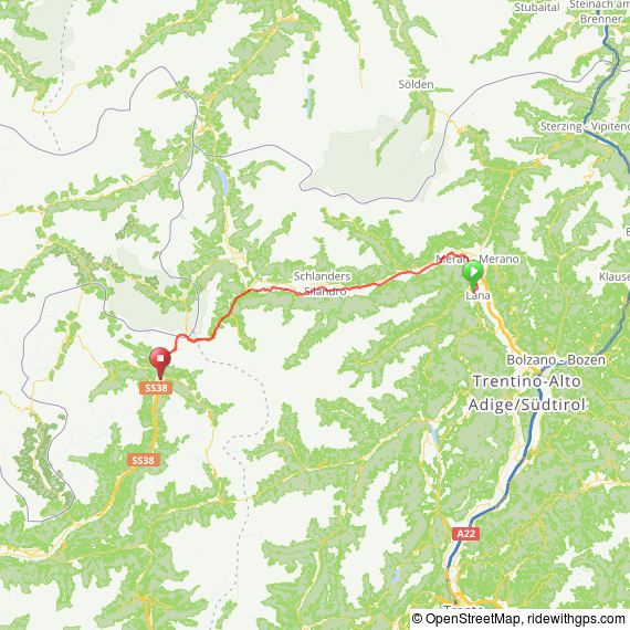 Lana to Bormio route map