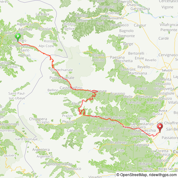 Molines-en-Queyras to Caraglio route map