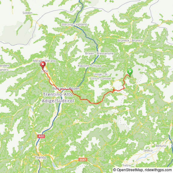 San Cassiano to Lana route map
